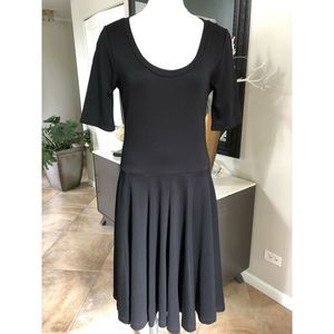 Premise Black Shirt Sleeve Midi Stretch Dress L